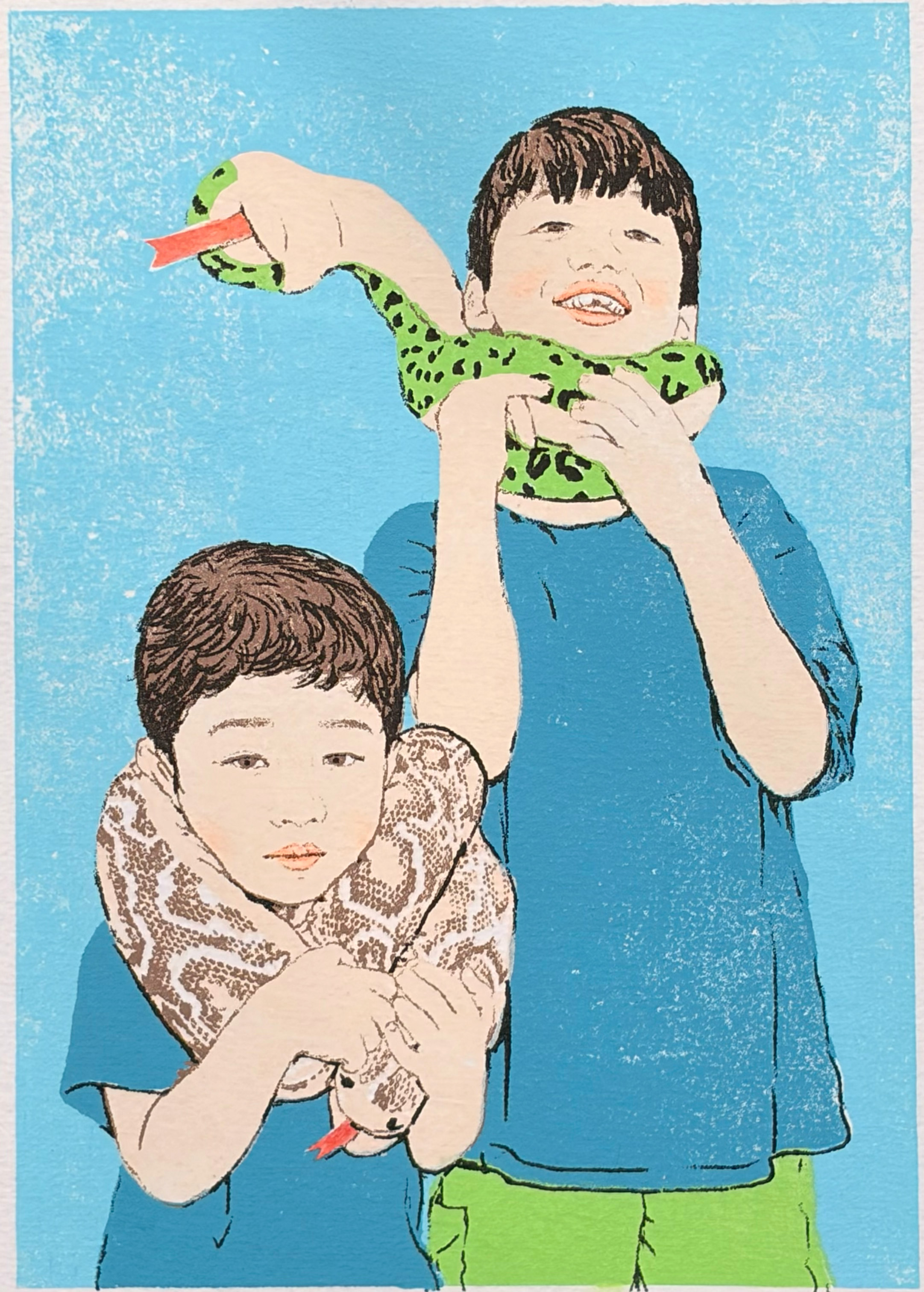 ヒル 優子 作品「蛇のお友達」- シルクスクリーン・レイヤードシリーズ