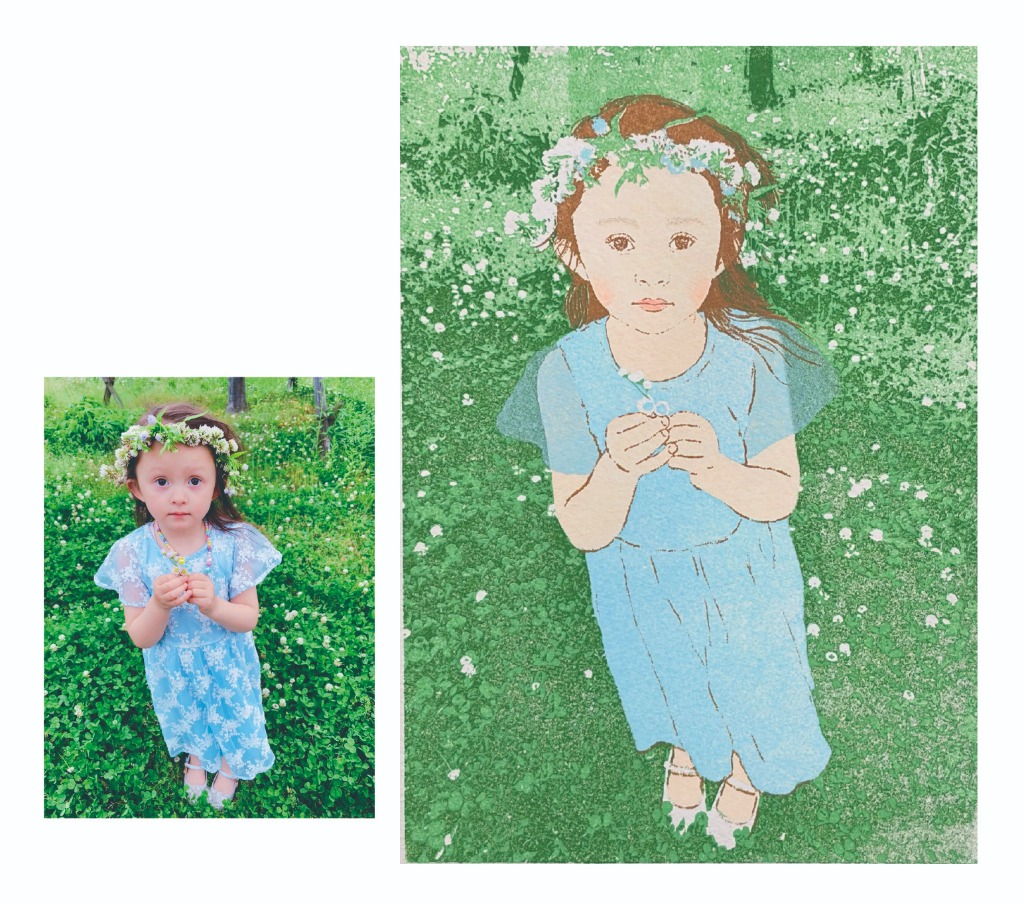 シルクスクリーン画・レイヤードシリーズ 肖像画作例（原写真との比較）- ヒル 優子